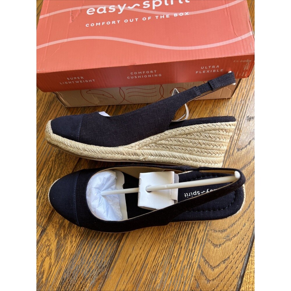 Easy Spirit Women's Size 9.5 Navy Blue Strappy Espadrille Wedge Sandals - Picture 2 of 8
